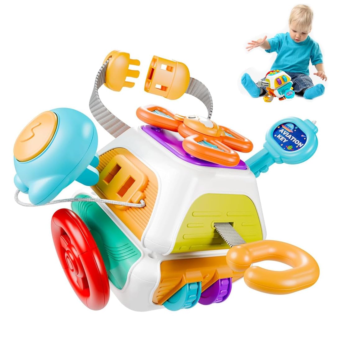 PRIME DEALS 10 in 1 Activity Busy Cube Board Learning Toys Montessori Sensory Toy Toddler 1-3 Infant Car Seat Plane Travel Kids Educational Activity Cube Toy-image-27