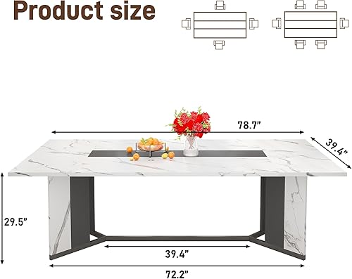 Miniatura 2 de Mesa de comedor de 78 pulgadas para 6, 7, 8 personas, mesa de cocina rectangular de madera con mesa impermeable, mesas de comedor con patas