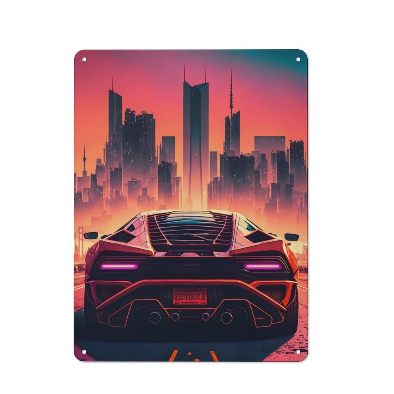 Junmoney Retrowave Sports Car Vintage Tin Wall Plaque 40X30cm For Hallway Wall, For Kitchen, Dining Room And Home Bar Wall Decor