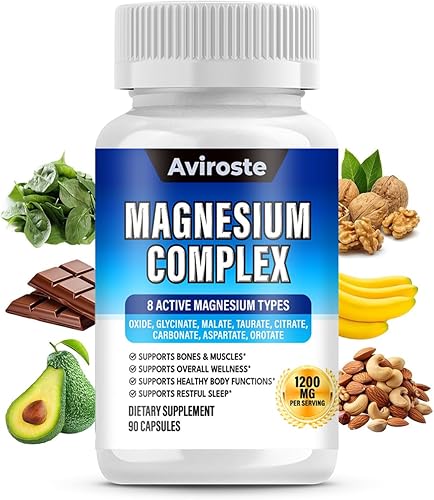Suplemento de complejo de magnesio 8 en 1, 8 elementales 1000 mg, glicinato de magnesio, citrato, malato, taurato, alta absorción, para apoyo