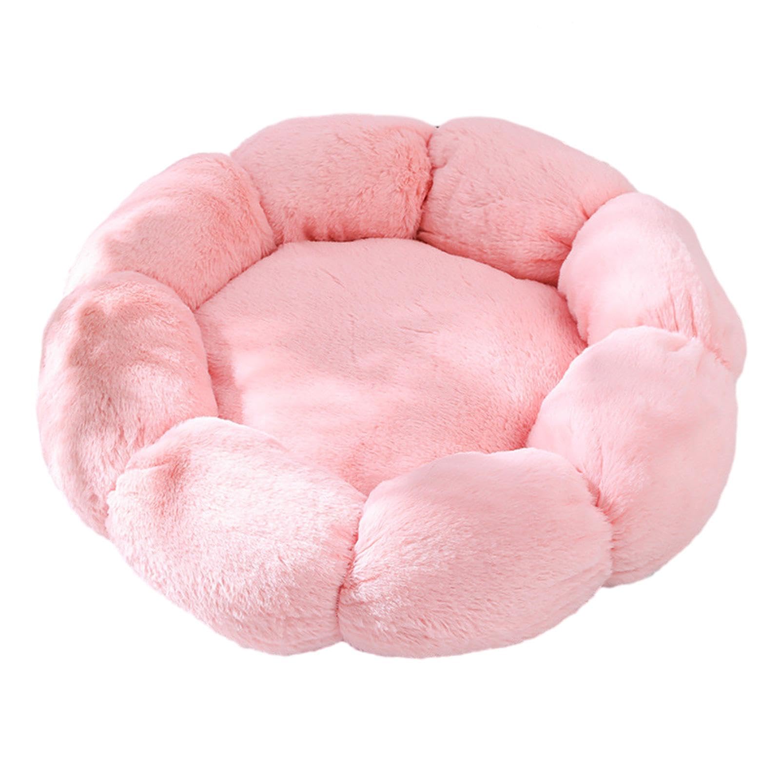 Cama Redonda para Mascotas Esterilla Térmica Antideslizante Manta Caliente Material Autocalentable Y Suave Adecuada para Gatos Perros Interiores, Rosa 60cm