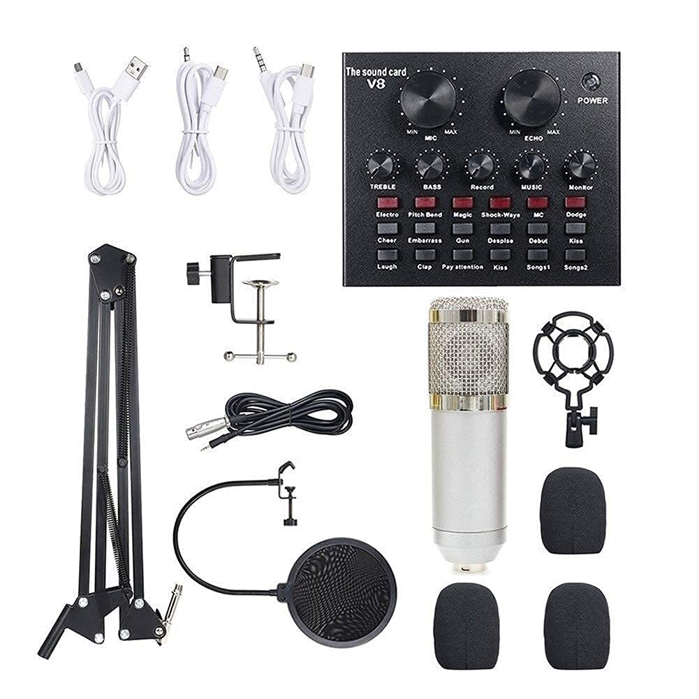 Kit Carte Son Live Multifonction + Microphone Kit de Microphone à condensateur d'enregistrement de Transmission à Suspension Microphones vocaux