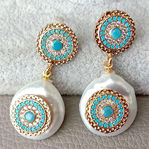 Boucles d'oreilles pendantes perle d'eau douce blanche style mignon bleu