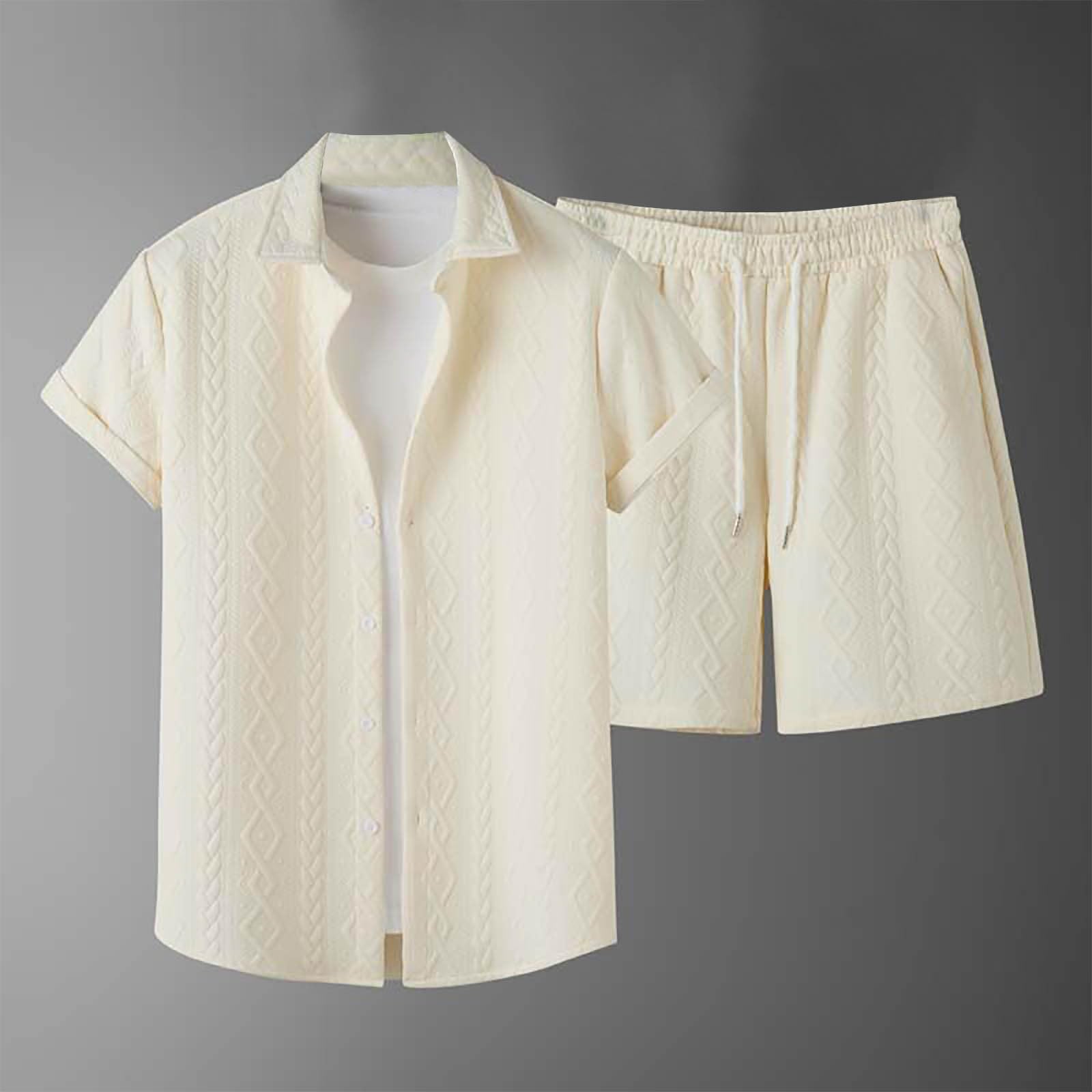 HAOLEI Chandal Hombre Completo,Conjunto Punto de 2 Piezas Camisas Manga Corta y Pantalones Cortos de Verano para Hombres Cómodo y Transpirable Traje de Ocio Ropa Deportiva de Moda Casual