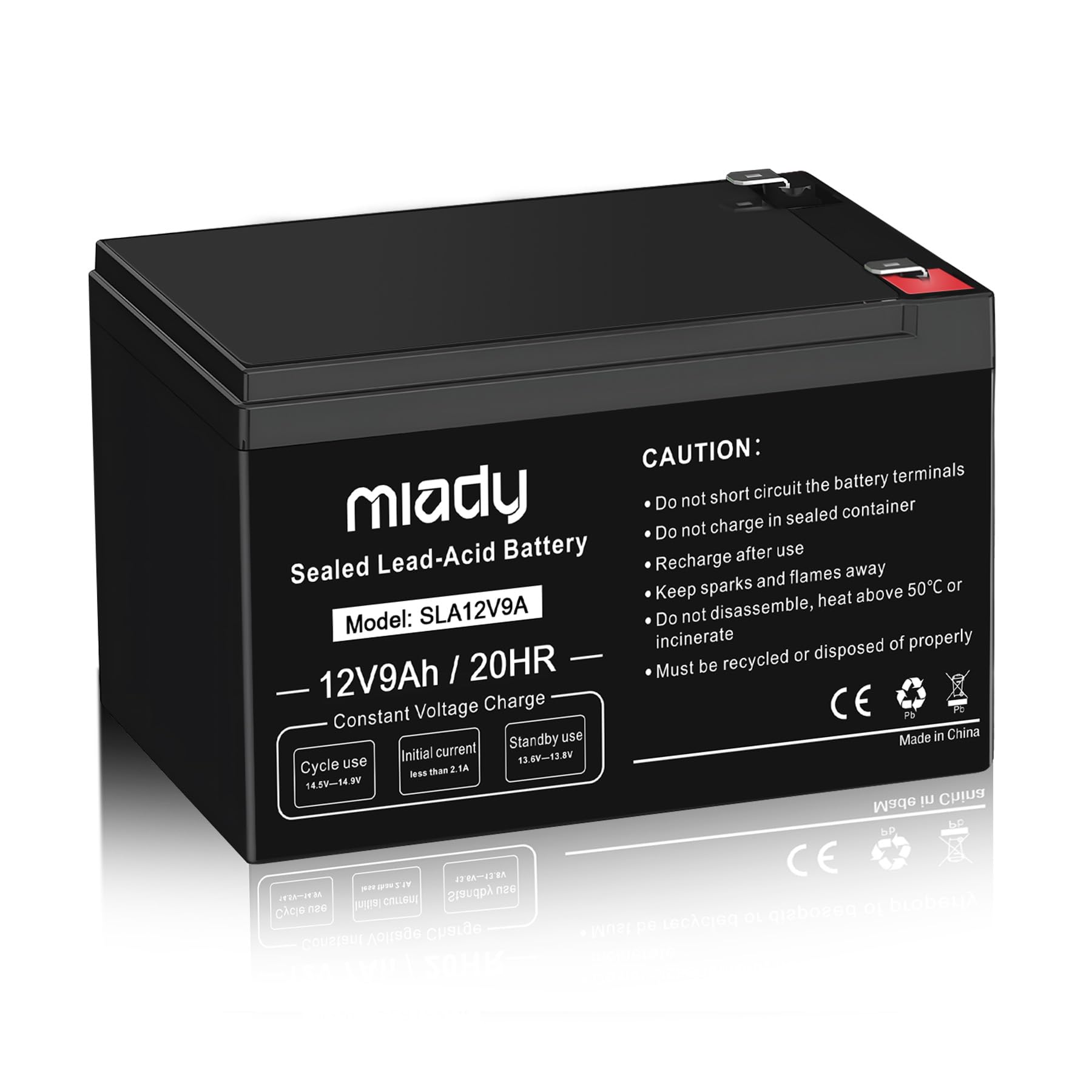 Miady 12V 9Ah Rechargeable Sealed Lead Acid Battery (1 Pack)
