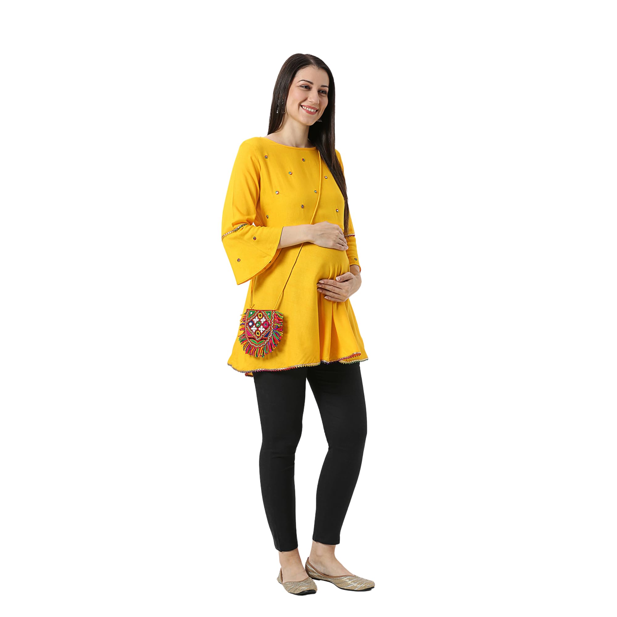 Yellow Umbrellacut Rayon Maternity Top-picture-22