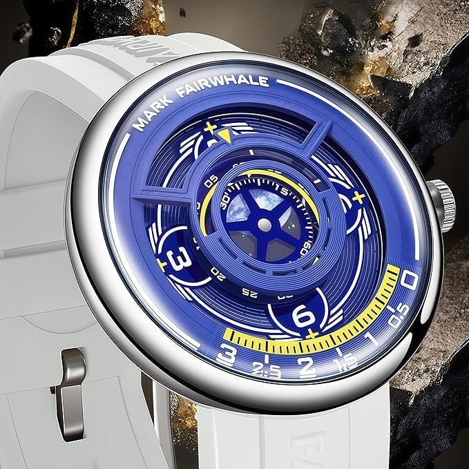 Image of Mark Fairwhale Men's Luxury Analog Wrist Watch | Unique Earth & Sun Dial Design | Stainless Steel Case - Stylish Casual Watch for Men