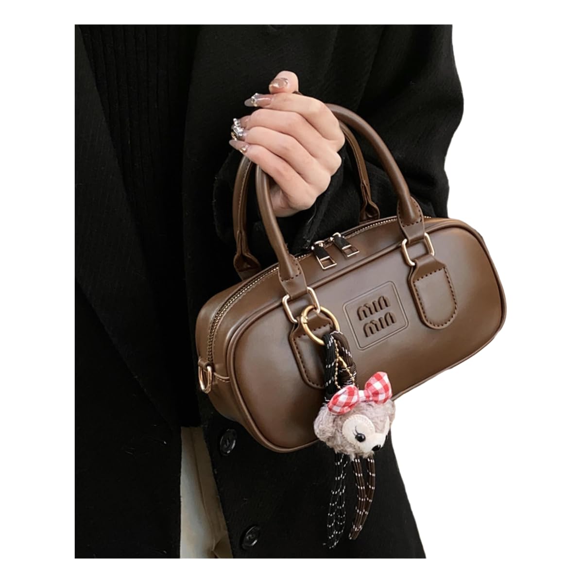 BDFCPC Women's Bags Retro Bowling Tote Bag, Stylish, Multi-functional Crossbody Bag-Brown-