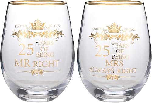 Miniatura 8 de COFOZA Juego de 2 vasos de vino de 10 años para aniversario de boda, 15 onzas, 10 años con texto en inglés "Mr Right Mrs Always Right", regalos para