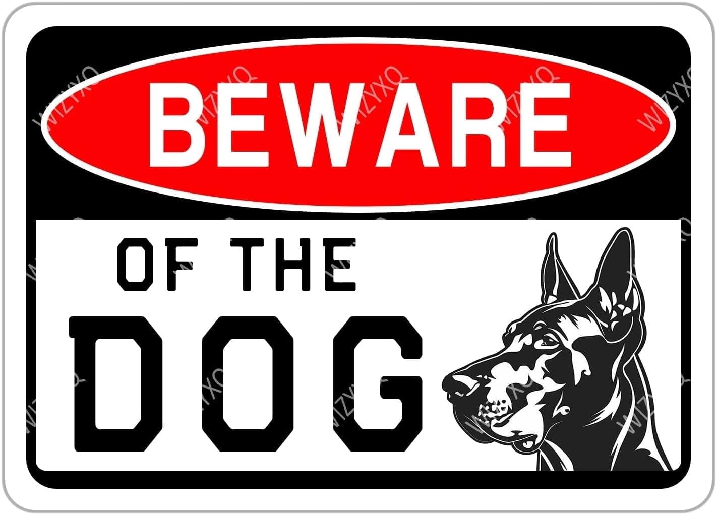 (2-Pack) Metal Tin Sign Doberman Beware Dog Sign Funny Vintage Warning Decor for Yard Garden Garage Fence 8x12 Inches