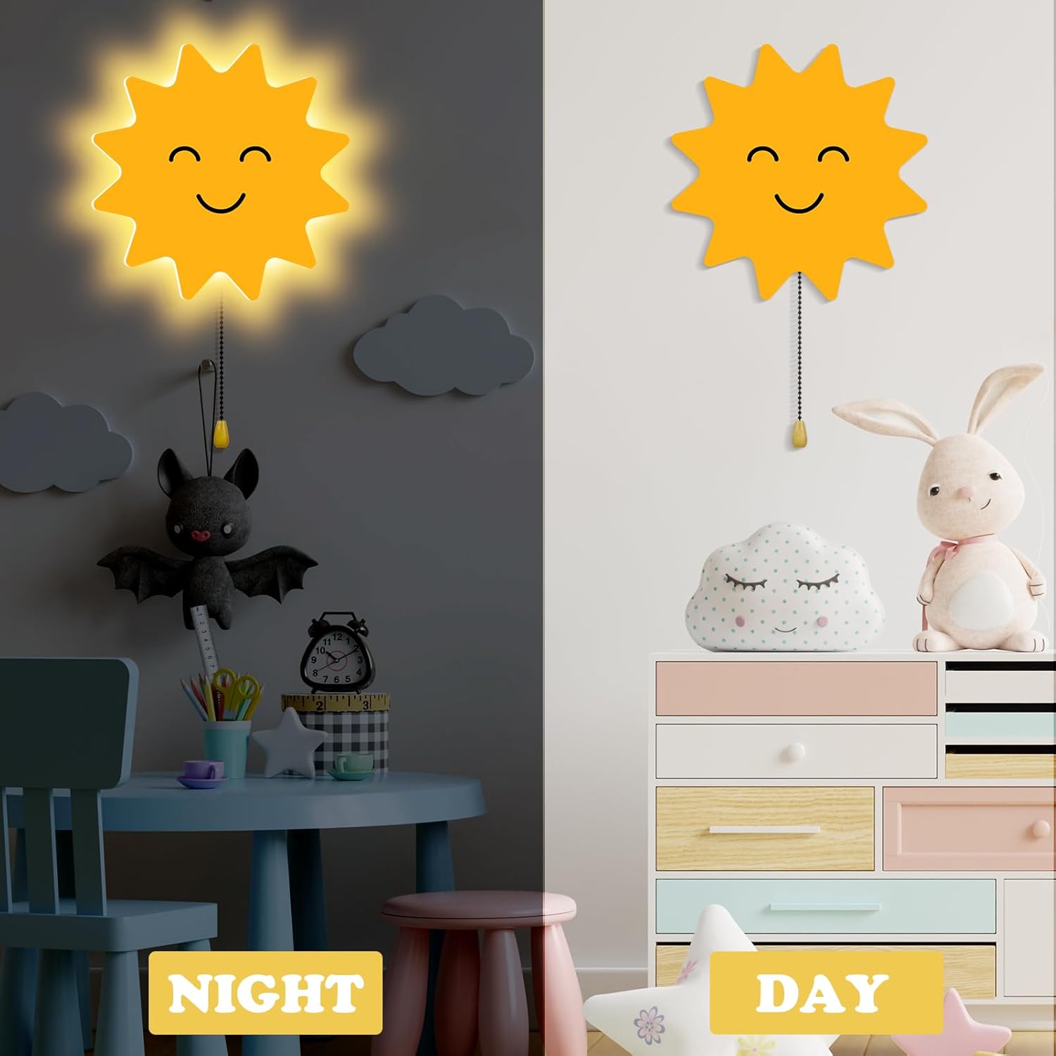 Aurelema Sun Night Light Wall Lamp Sleeping Nursery Lighting Cute Floating Battery Operated Hanging Lamp for Baby Boys Girls Bedroom Room Nursery Wall Decorations