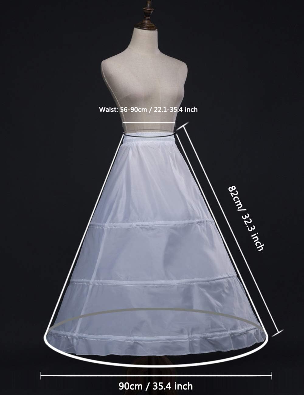 YULUOSHA Women Crinoline Petticoat 3 Hoops Skirt Elastic Half Slip A Line Underskirt for Wedding Ball Gown Bridal Dress - Image 3