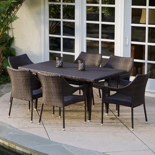 Best Outdoor Patio Dining Sets for Stylish and Durable Backyard Seating 3 DEVOKO 7 Piece Patio Furniture Dining Set, Rattan Dining Table and Chairs Set, Conversation Set Outdoor Dining Set for Garden, Balcony, Poolside, Backyard (Dark Brown Wicker)