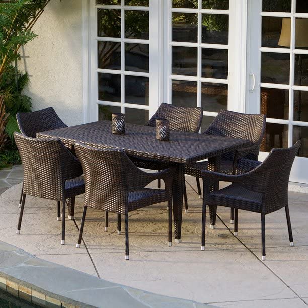 DEVOKO 7 Piece Patio Furniture Dining Set, Rattan Dining Table and Chairs Set, Conversation Set Outdoor Dining Set for Garden, Balcony, Poolside, Backyard (Dark Brown Wicker)-image-48