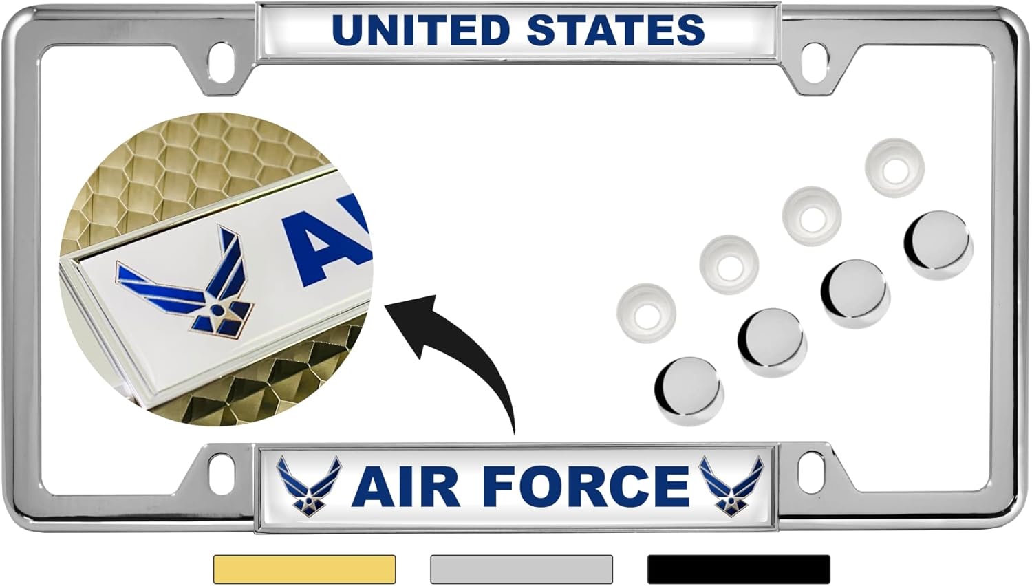 Stainless Steel Black 2-hole CAR License Plate Frame - Thin Blue Line USA Flag - View #13