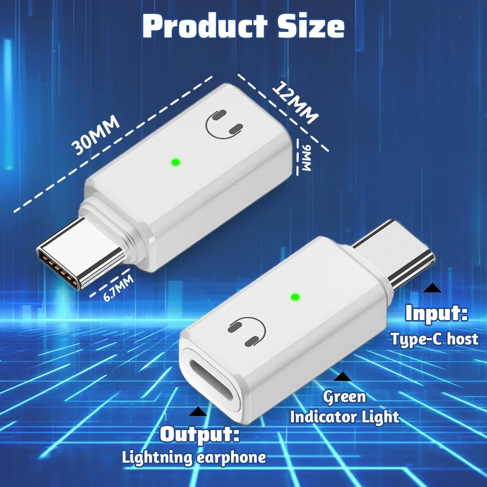 flintronic Adapter audio Lightning na USB-C, przejściówka USB-C na Lightning, adapter audio do iPhone 16 15 Pro Max Plus, iPad Air/Pro/Mini, Samsung Galaxy S24 S23, Pixel