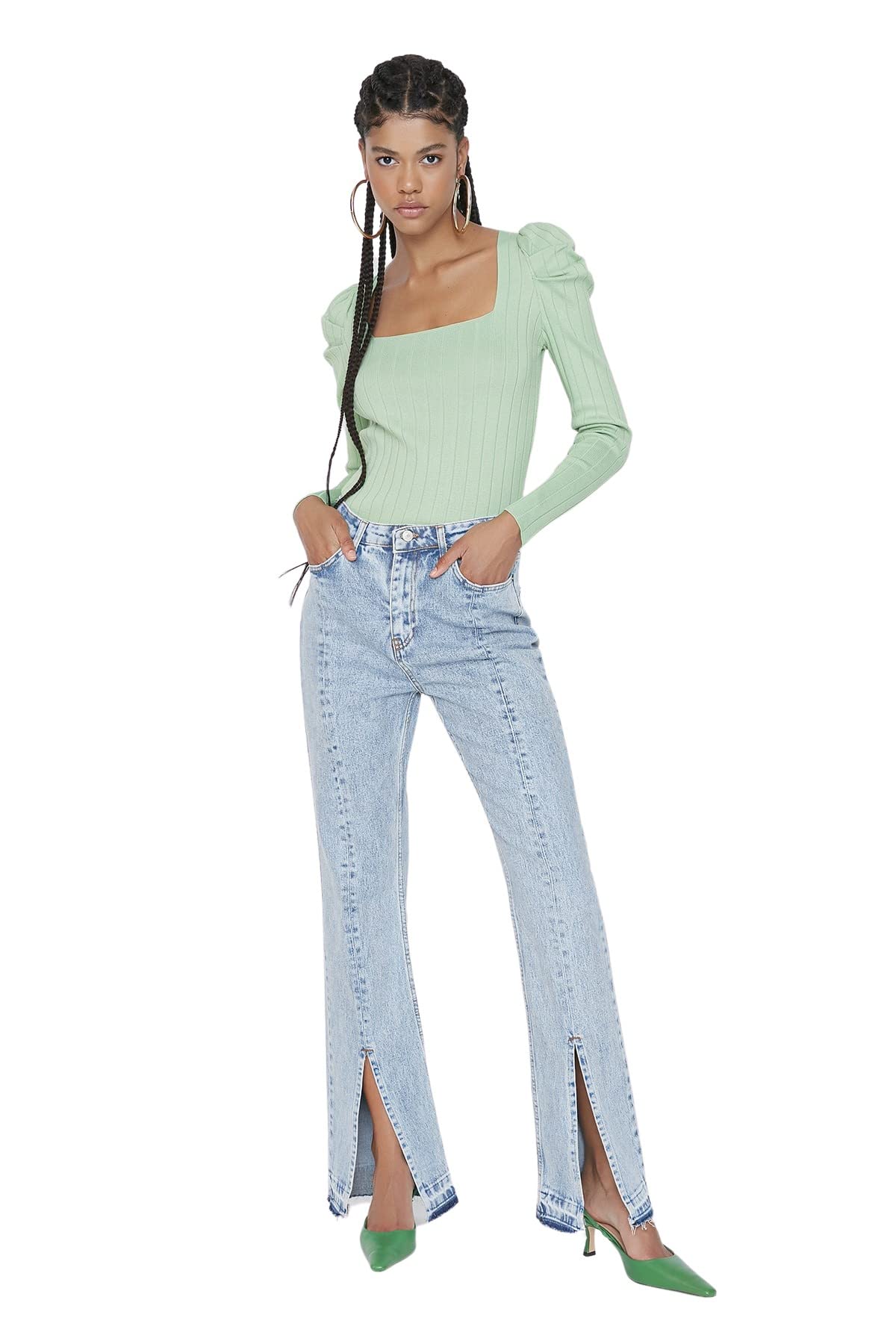 Trendyol Women High Waist Flare Leg Flare Jeans Blue