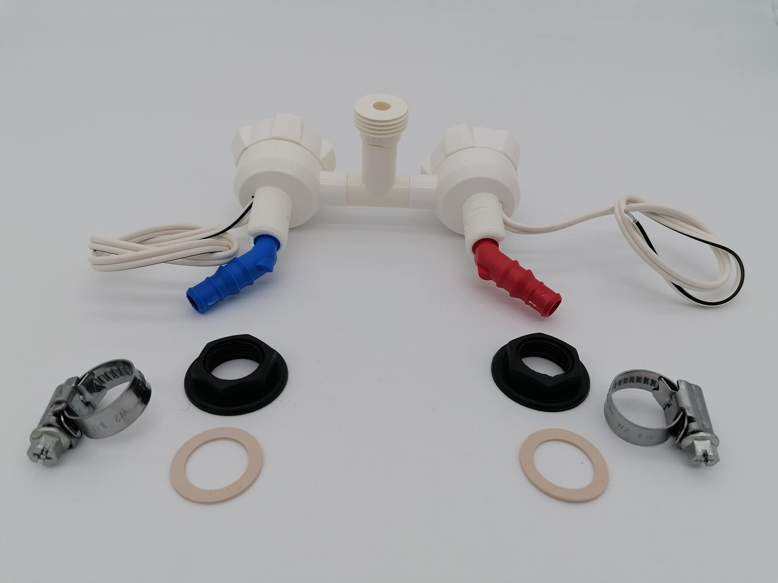CR-MOESANCO® KIT Grifo NOVO Marrón Mezclador con Doble Entrada y 2 Abrazaderas con Salida a Roca Ducha 1/2 para Caravana, Autocaravana, Camper o Barco