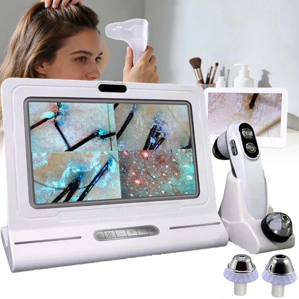 11-Zoll-Haut- Und Haaranalysegerät Mit | 50-Facher/200-Facher Vergrößerung (2 Aufsätze), 16 Gb Speicher & 10 Megapixel – Haarfollikel-Analysegerät