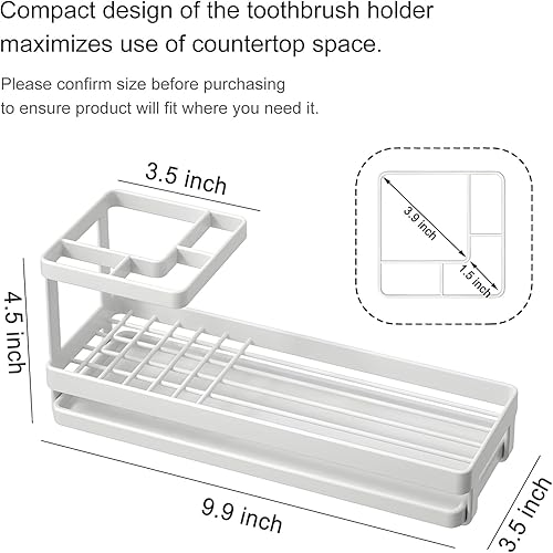 Miniatura 6 de MYITYARD Portacepillos de dientes para baños, 4 ranuras a prueba de óxido, organizador de cepillado de dientes con drenaje, soporte eléctrico para
