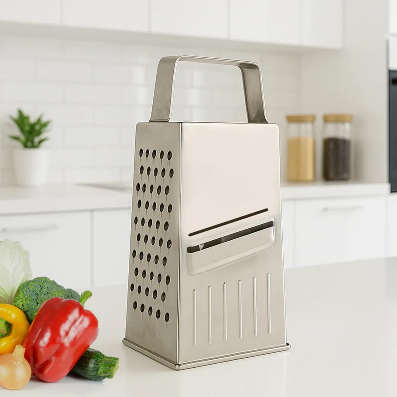 5 in 1 Stainless Steel Multipurpose Grater Slicer Handheld Kitchen Tool for Veggies Potato Cheese Carrot Ginger & Garlic Sharp & Rust Resistant