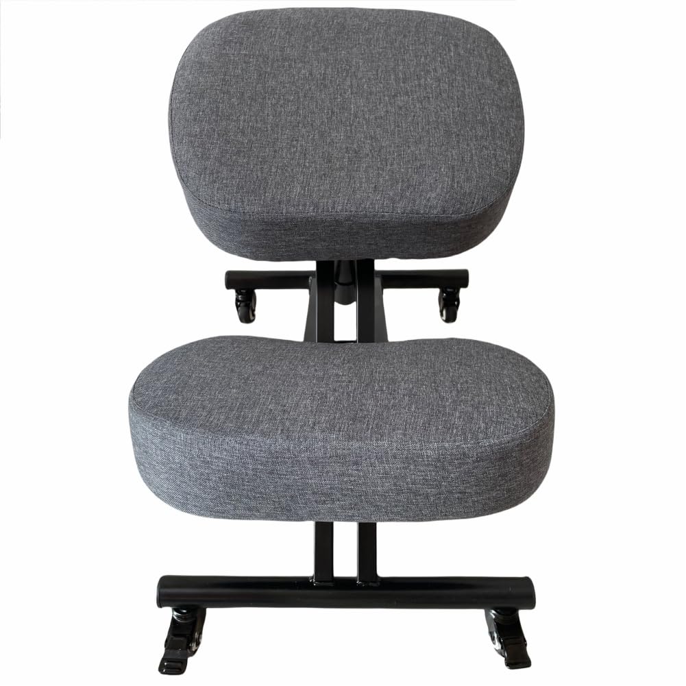 BLACK POINT O'kneel Basic Siege Assis Genoux en Lin pour Le Bureau et la Maison. Chaise de Bureau Ergonomique (L'ensemble Comprend Une Housse de Chaise Gris) Siege Ergonomique pour Le Travail