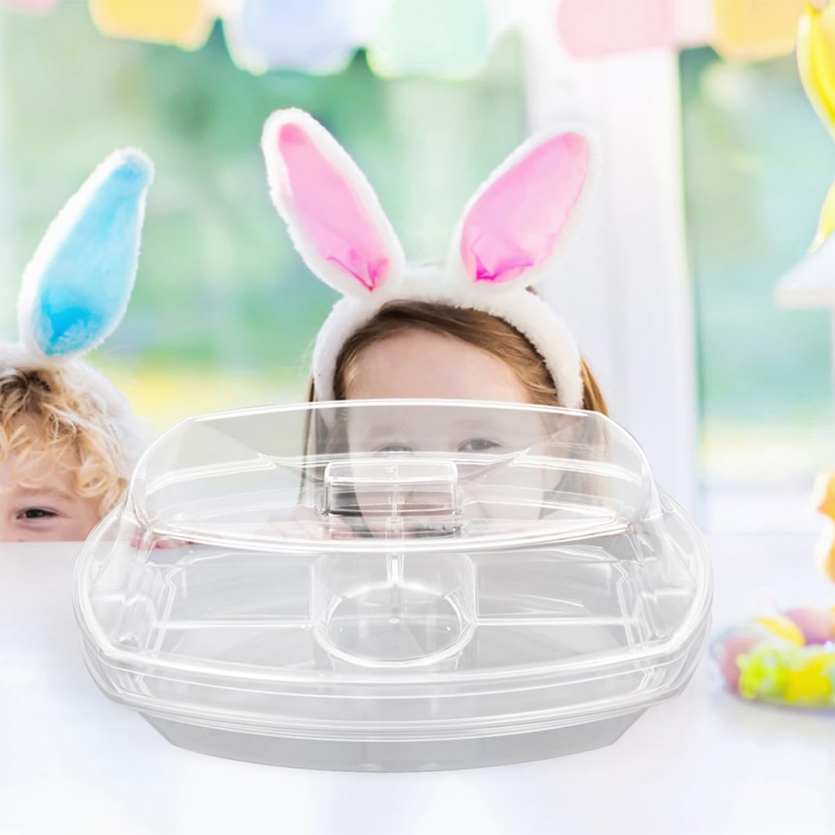 VILLCASE Vassoio da Portata Refrigerato in Plastica con Coperchio e 4 Scomparti Riutilizzabile per Frutta e Verdura per Feste e Picnic Facile da Pulire