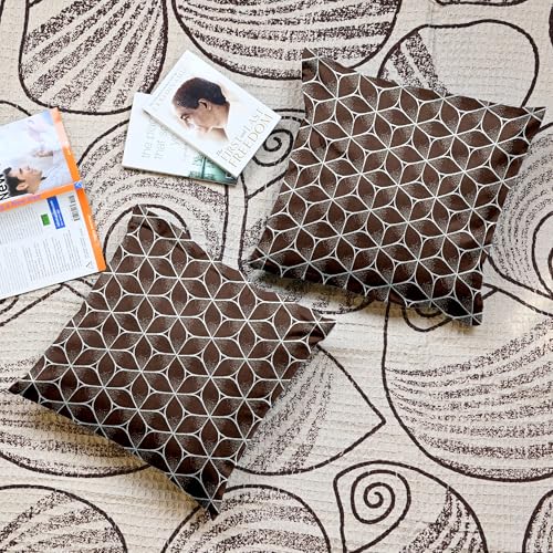 Image of Divine Casa Pluto Cushion Covers Set of 5 Brown | 16x16 Inch Jacquard Patchwork Design Decorative Sofa Cushion Covers | Throw Pillow Covers for Living Room