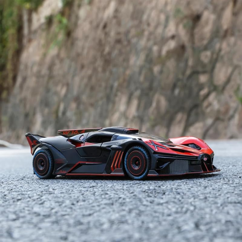 Image of Kids Model 1:24 Big Bugadi Bolide Die Cast Metal Car Pull Back Action Opening Doors with Realistic Engine Sound Lights Toy Car Gift for Boys - Red