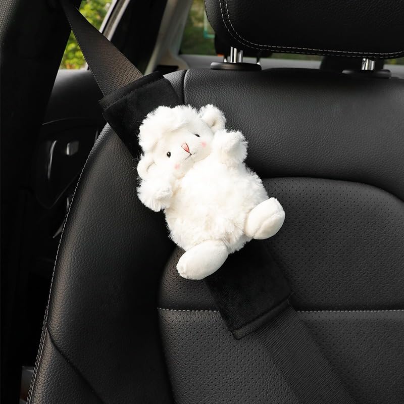 Image of BNTR Car Seat Belt Cover Stocking Stuffers Cute Fluffy Pig Frog Sheep Dinosaur Safety Seatbelt Shoulder Pad Auto Accessory Neck Cushion Protector Seatbelt Shoulder Protector Nice Gift (Sheep)