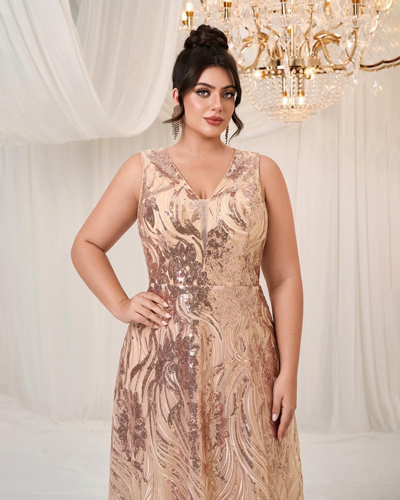 Giffniseti Women's Plus Size V Neck SequinFormal Dresses Evening Gowns Prom Dress - Image 6