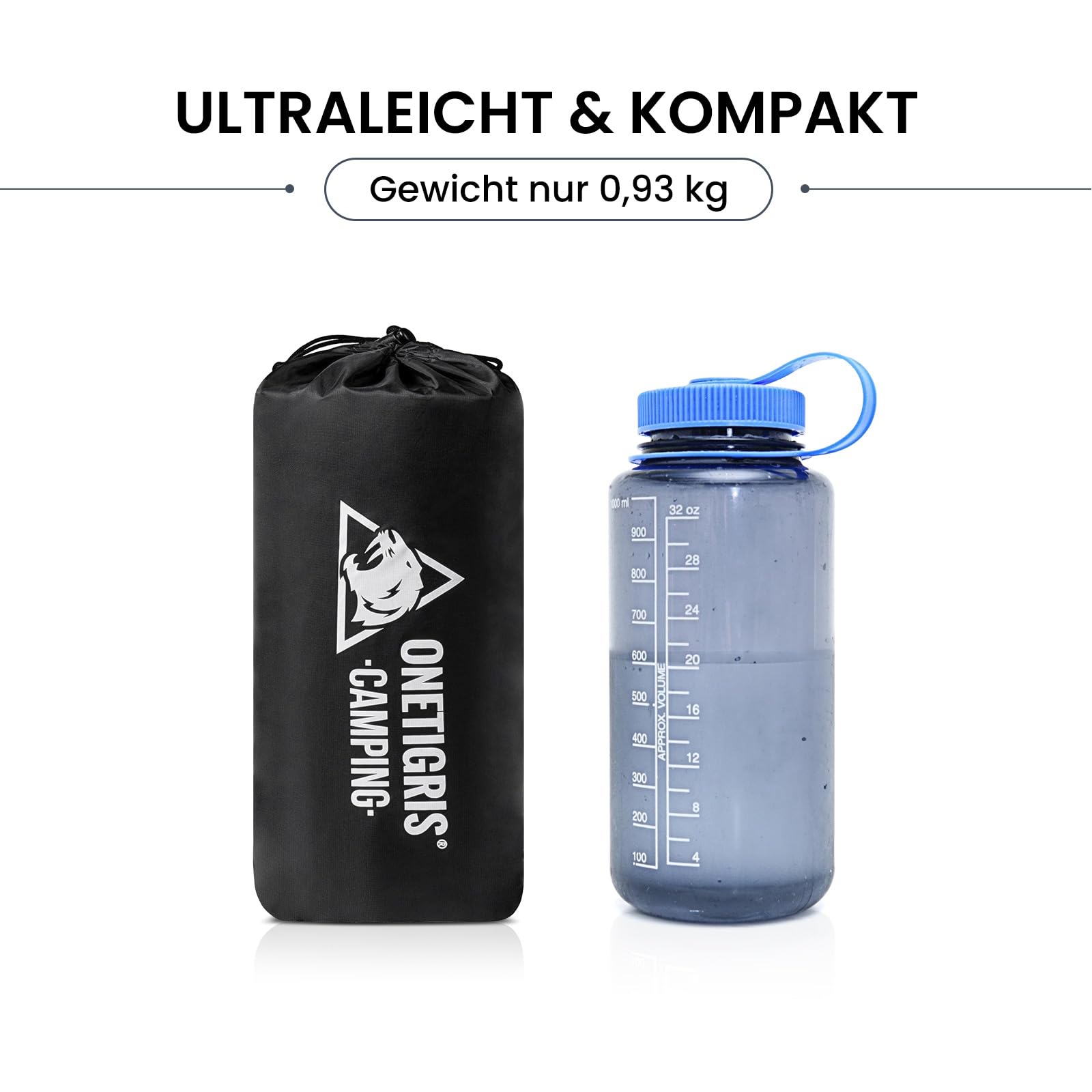OneTigris Obsidian Isomatte Ultraleicht 8 cm mit Pumpensack, R-Wert 5,2 | 8 cm dicke Luftmatratze, Isomatte Outdoor ultraleicht faltbar, aufblasbar, für Camping, Wandern, Auto, 1 Person, 189cm×63 cm