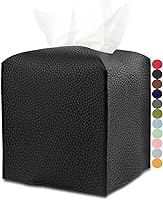 JESMINI Black PU Leather Square Tissue Box Cover with Velcro Belt - Aesthetic Holder for Bathroom, Office, Home Decor