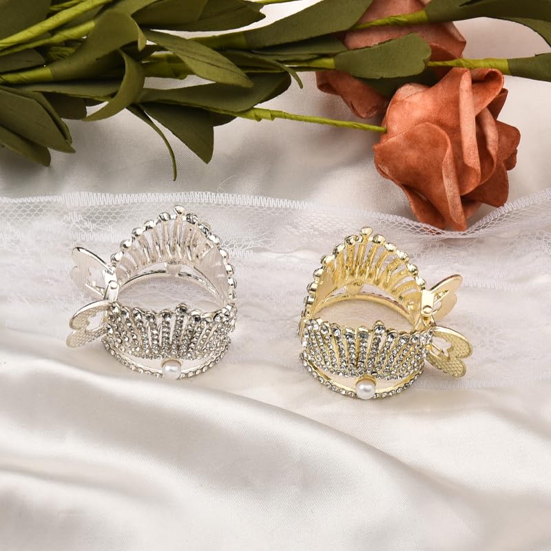 Pinza para coleta alta Crown de metal dorado y plateado, set de 2 unidades miniatura 3
