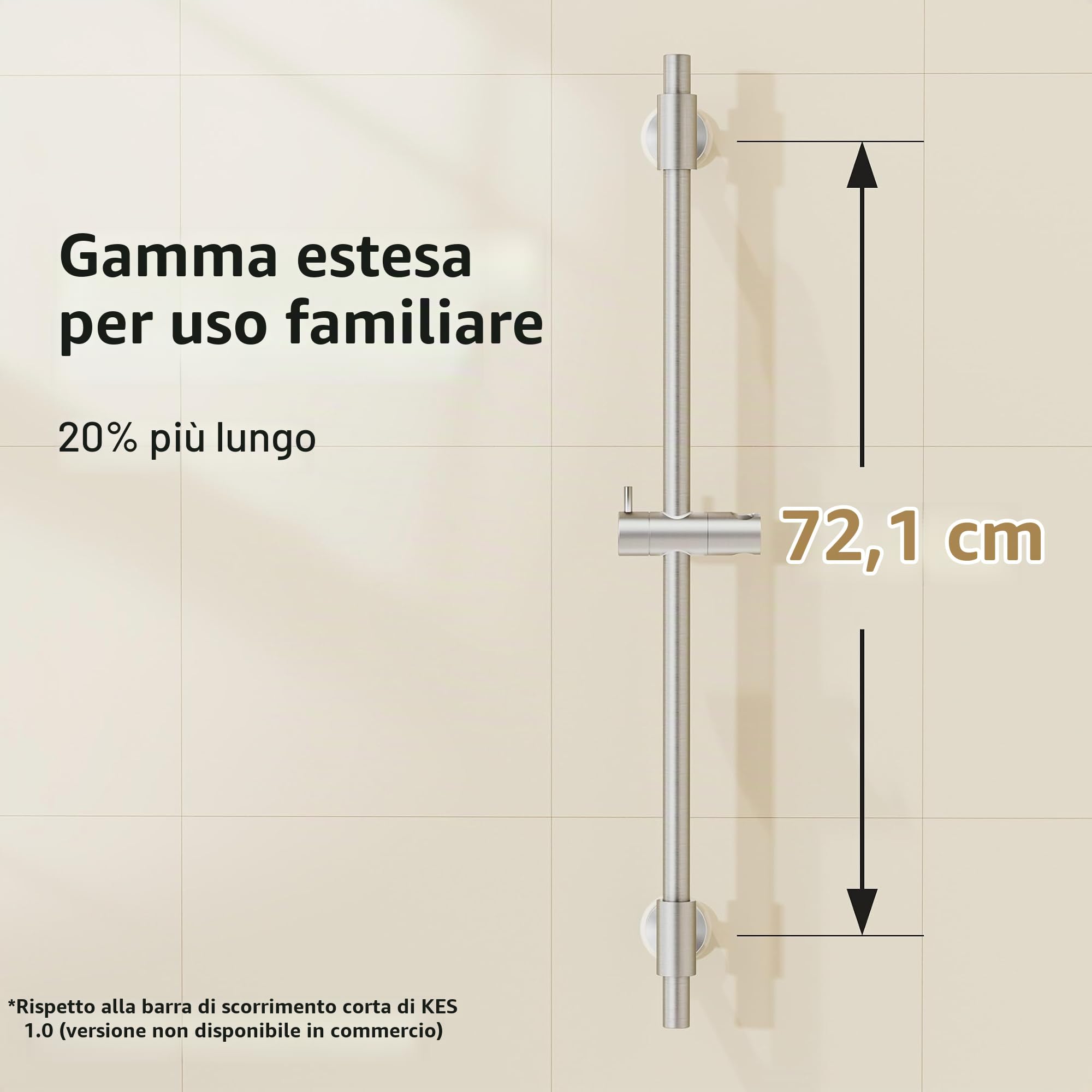 KES Saliscendi Doccia Adesiva Asta Doccia Saliscendi Acciaio Inox SUS304 78CM Asta Doccia con Supporto Soffione Regolabile, Spazzolato, F209S78DF-BS