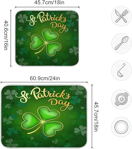 Miniatura 3 de Tapete de secado de platos de trébol verde de 18 x 24 pulgadas para cocina, trébol de la suerte, día de San Patricio, tapete escurridor de platos,