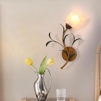 Bofea-خمر زهرة الجدار الشمعات الرعوية نمط الجدار مصباح ديكور المنزل الإبداعية 1 رئيس الجدار الخفيفة مزرعة الإضاءة لغرفة المعيشة، المدخل وجانب السرير. حليب أبيض/زجاج
