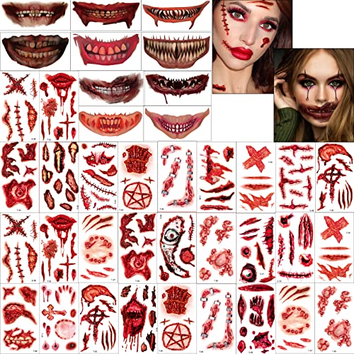 Etiquetas Engomadas Del Tatuaje De La Cicatriz Del Zombi De Halloween, Tatuajes Temporales De Halloween, Tatuajes Aterradores Realistas, Fiesta De Cosplay De Halloween Cover