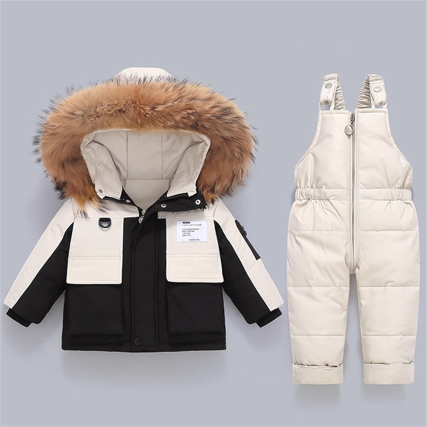Toddler Boys Girls 2-Piece Ski Suit Thick Winter Coat Snow Bib Pants Set Baby Insulated Waterproof Snowboard Snowsuit
