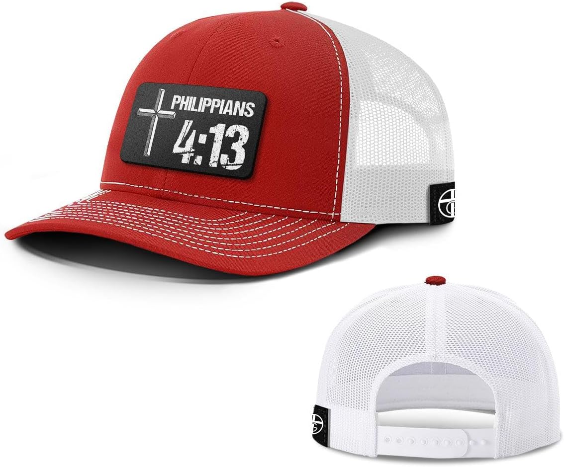 Philippians 4:13 Christian Trucker Hat - Adjustable Fit Cotton Snapback Hat - Breathable Mesh Side for Casual Wear