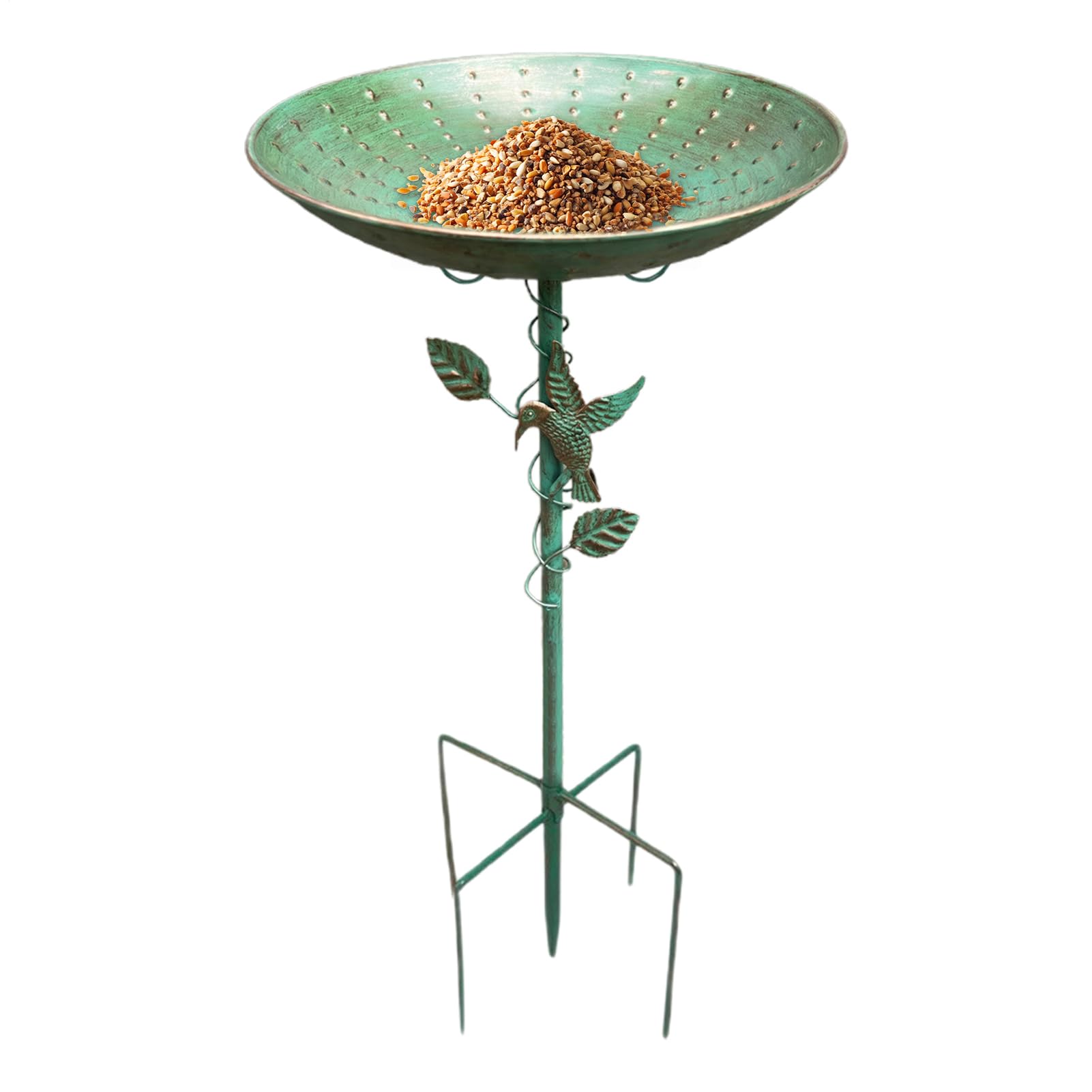 Baño de metal para pájaros y plato de pie para terraza o balcón