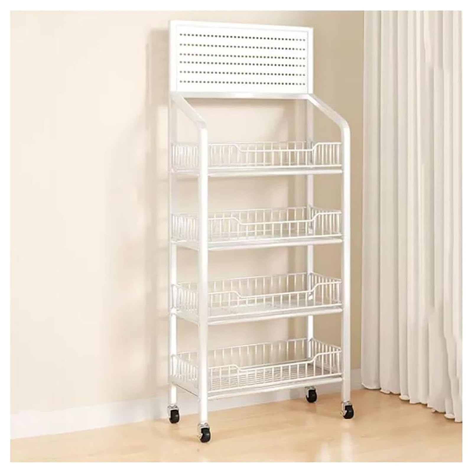 Retail Snack Rack Display Stand ,Floor Standing Wholesale Supermarket Fruit Vegetable Display Shelf Stand,for Supermarket, Kitchen Convenience Store/ School/ Cashier Desk Chip Bag Holder ( Color : Whi