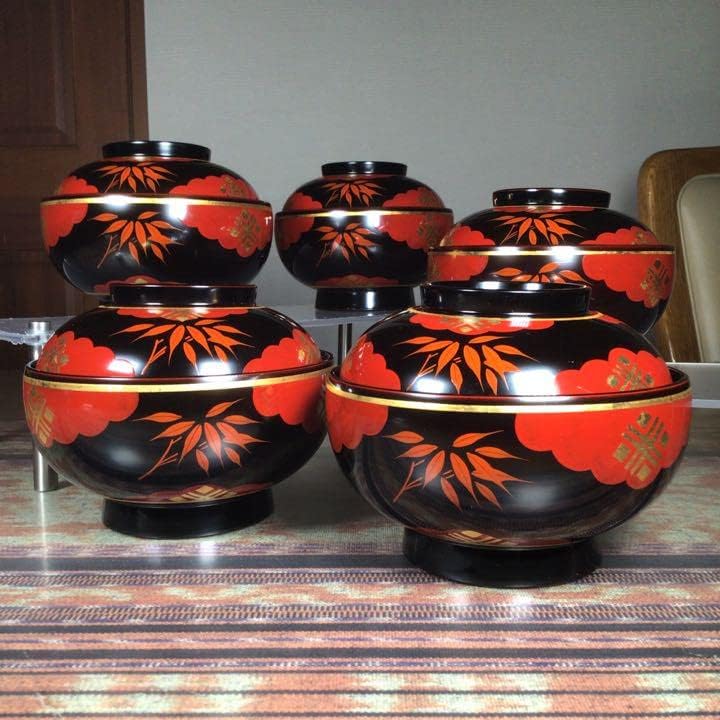 秀衡塗 蓋付 お椀 雑煮椀 5客 ♣︎秀衡塗♣︎のお椀 蓋