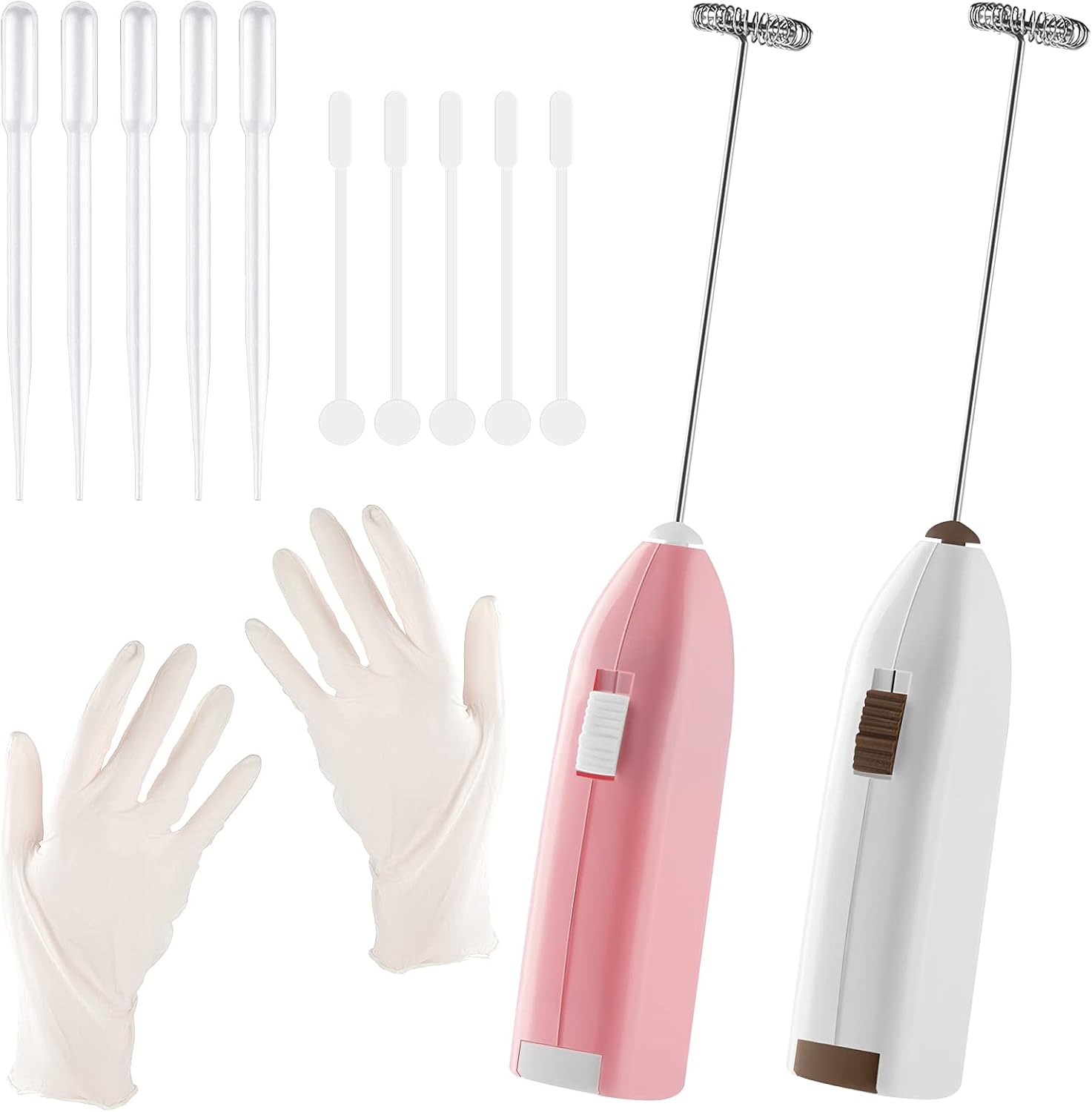 13 Pieces Epoxy Resin Stirrer Handheld Battery Operated Epoxy Mixing Stick Electric Tumbler Mixer Blender with Stainless Steel for Crafts Tumbler Making with Transfer Pipette Dropper (Pink, White)