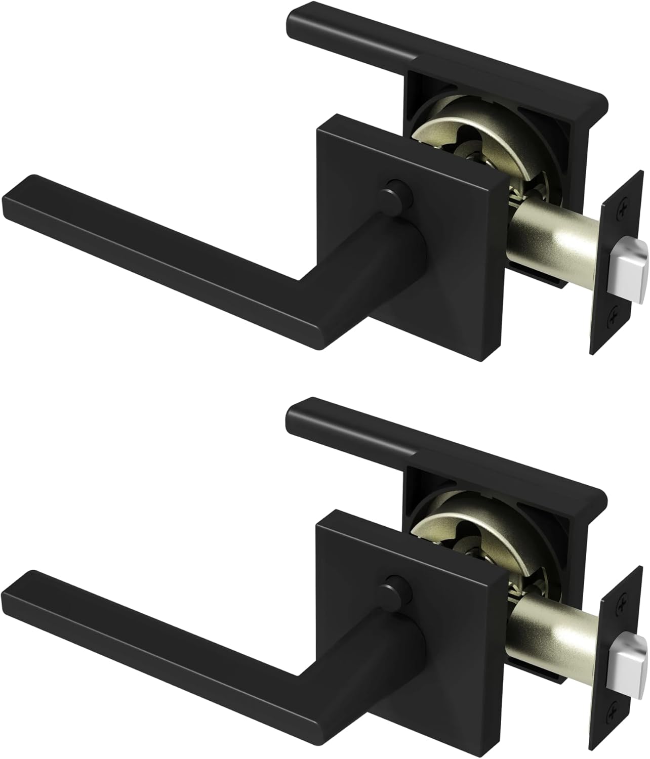 Okun Quadra 2-Pack Matte Black Privacy Door Levers – Push Button Lock, Reversible, Sleek Concealed-Mount Design for Bedroom & Bathroom