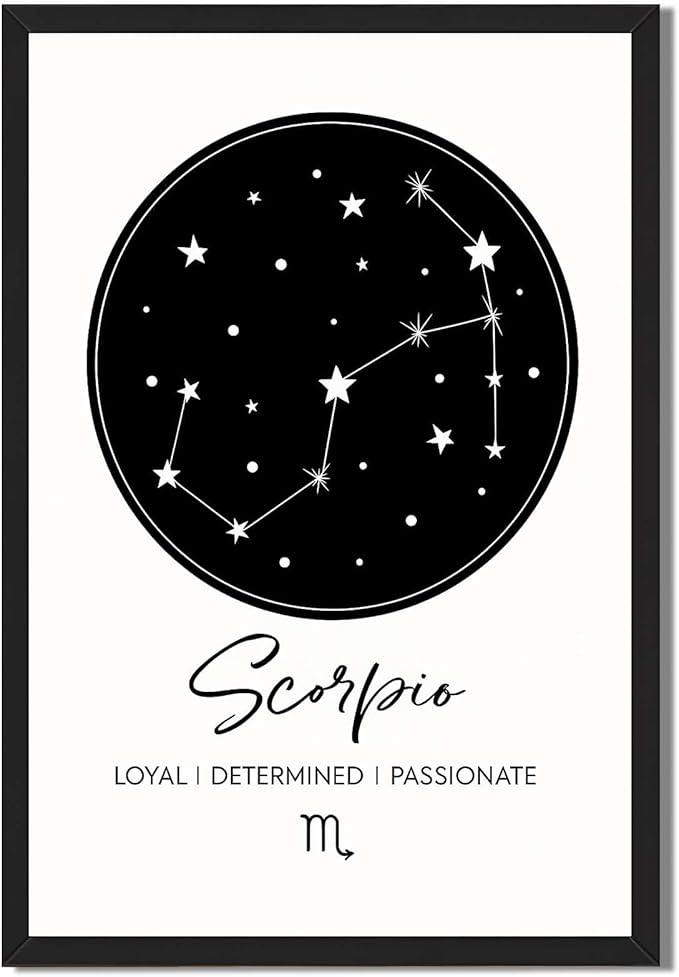 Framed Scorpio Constellation Poster Canvas Print Art, Minimalist Aesthetic Wall Art, Painting, Wall Decor, Trendy Zodiac Art Print for Dorm Room, Living Room Decoration. (Blank Framed,8L X12W)