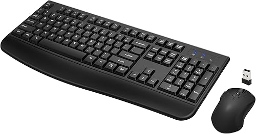 Loigys - Combo de teclado y mouse inalámbricos teclado inalámbrico de tamaño completo de 24 GHz con cómodo reposamanos y mouse inalámbrico óptico