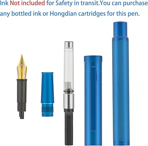 Miniatura 46 de Hongdian Black Forest - Pluma estilográfica de punta media, diseño clásico con convertidor y estuche de metal Negro -,Azul,Latón,Fibra de