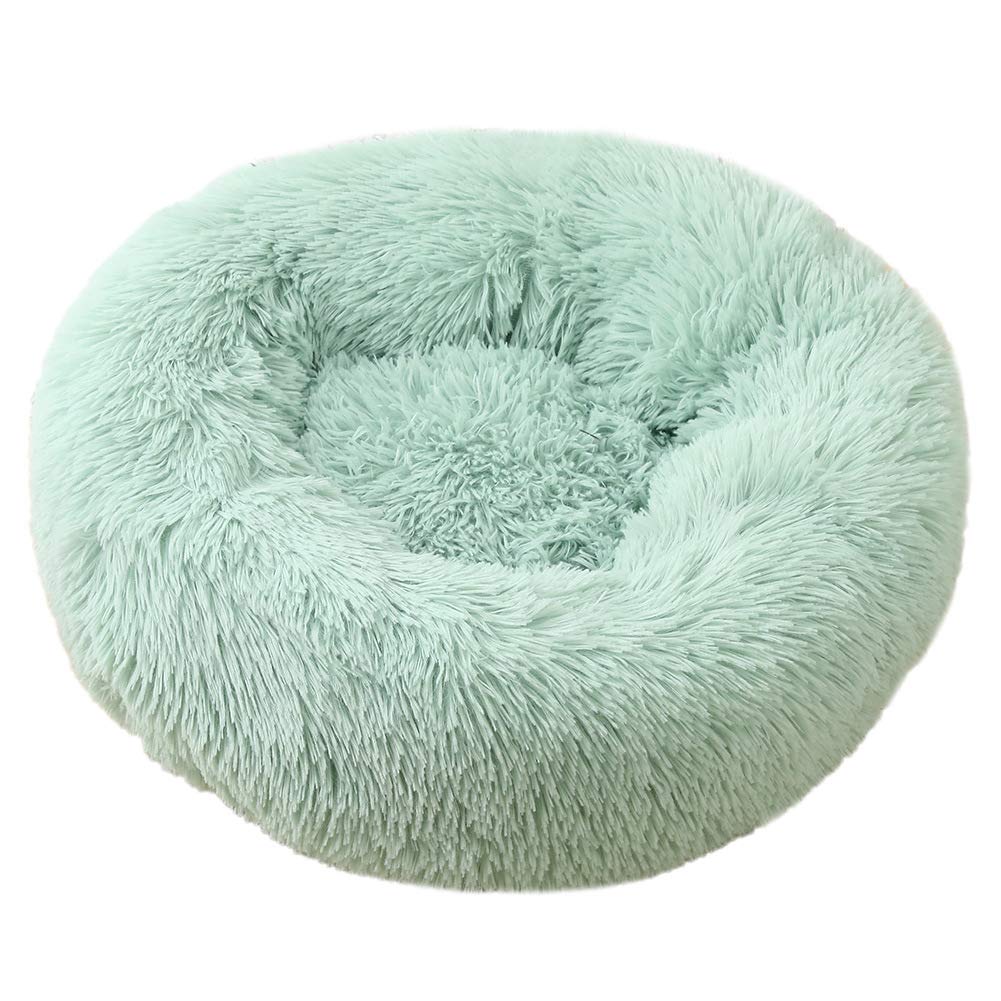 Hiseng Soft Fluffy Dog Bed, Solid Color Self-Warming Cat Bed Washable Round Dog Beds Medium, Plush Anti-Slip Bottom Donut Cat Beds for Indoor Cats (80cm,Light Green)
