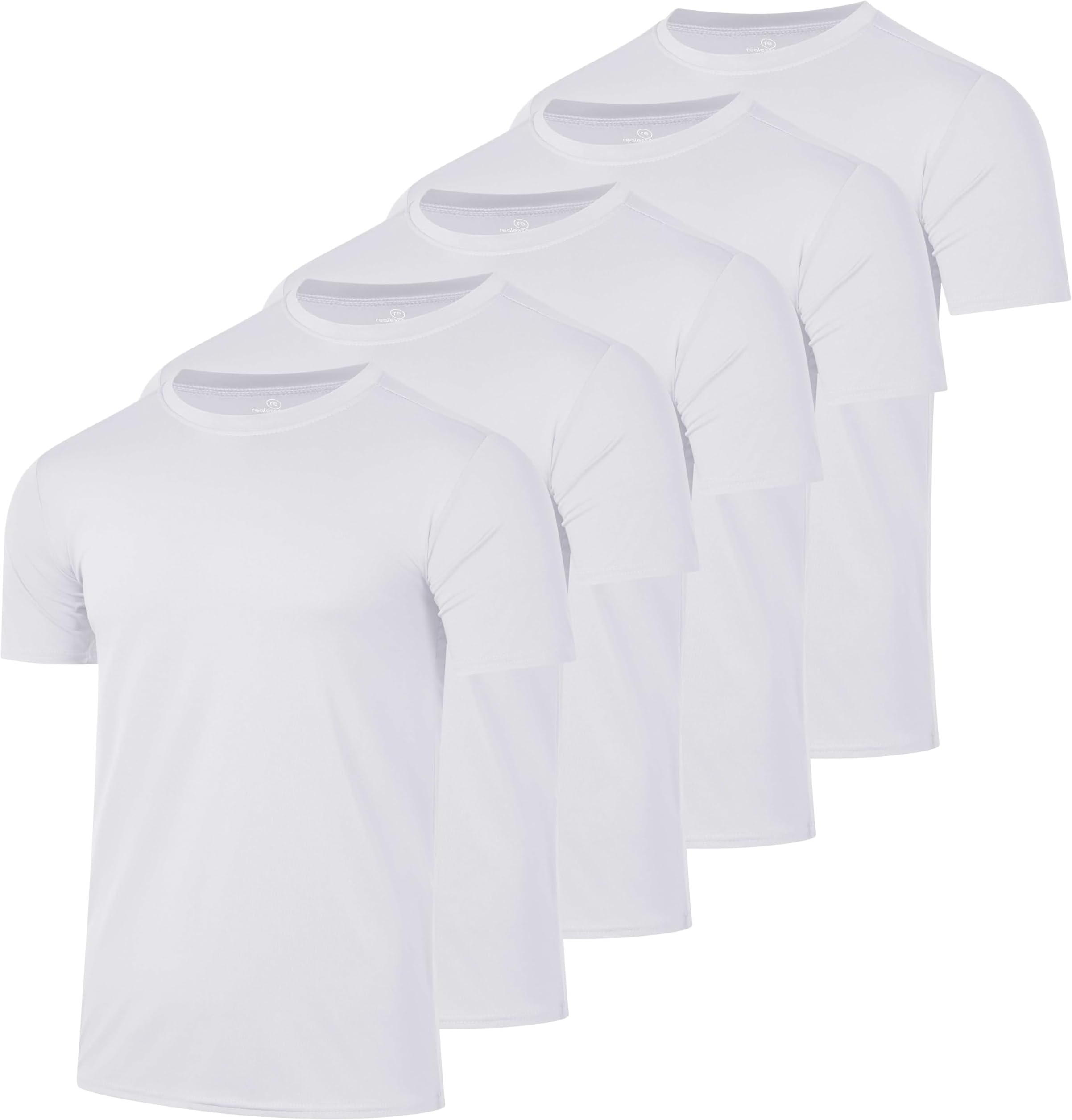Real Essentials 5 Pack: Men’s Short Sleeve Dry Fit Active Crew Neck T Shirt - Athletic Running Gym Workout Tee Tops